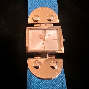 Michael Kors MK2381 Art Deco Women’s Genuine Teal Leather Watch - Rare